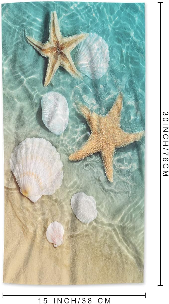 AOYEGO Starfish Seashell Beach Towels Summer Beach Sea Water Sand Microfiber Soft Towels for Bath Hair Hand Towel for Women/Men/Girls/Boys 15x30 Inch