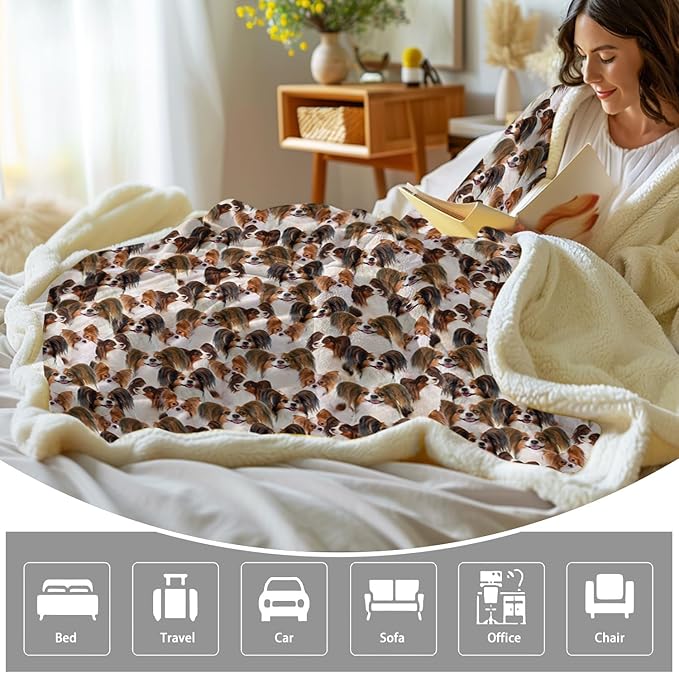 BlessLiving Cute Papillon Dog Fleece Throw Blanket Shepherd Dog Bed Blanket Plush Soft Blanket for Bed and Couch (Throw, 50 x 60 Inches)