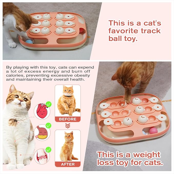 KADTC Cat Puzzle Games Level 2 in 1 Intelligence Mind Game Track Balls Kitten Food Puzzles Toy For Indoor Cats Sensory Activity Enrichment Toys Treat Feeder Entertainment Mental Stimulation Kitty Gift