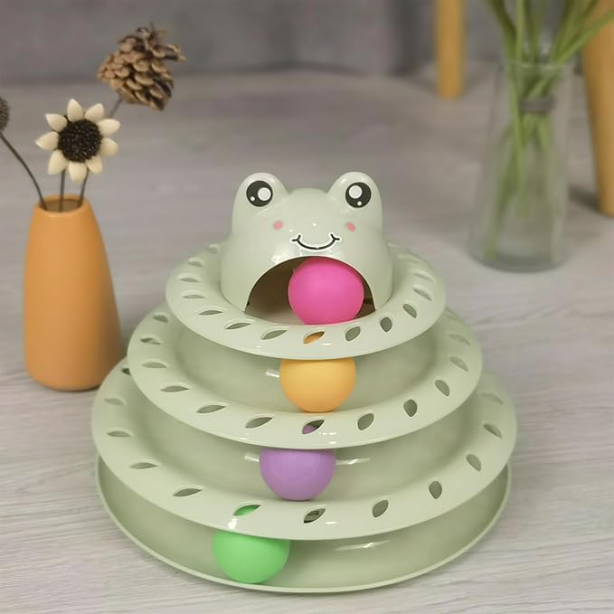 Gefryco Cat Toys 4-Tier Roller Track, Turntable Cat Tower Toy with Colorful Chase Balls, Multi-Level Interactive Cat Toys for Bored Indoor Adult Cats, Fun Puzzle Kitten Exercise Toys(Light Green)