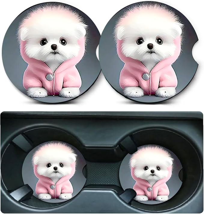 Car Coasters for Cup Holders,2 Pack Dog Car Coasters,2.75" Universal Size Anti Slip Rubber Mat,Automotive Cup Holder Decal Decor Accessories,Gifts for Dog Lovers for Women,Men,Mom