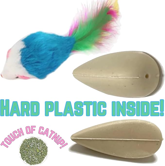 Smokey's Stash Faux Fur Cat Mice Toy 12 Per Pack Realistic Small Mouse with Rattle and Catnip Safe for Adult Cats and Kittens Multi Half Color Half White