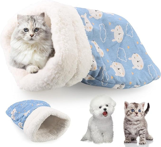 Cat Sleeping Bag for Indoor Cats, Cat Sleeping Bag for Indoor Cats Large Adult, Cat Sleeping Bag Large, Cozy Cat Winter Cat Sleeping Bag, 360° Warm Semi Enclosed Soft Plush Large Cat Sack Cute (Blue)