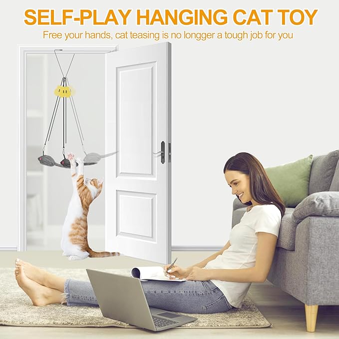 2PCS Hanging Cat Toys for Indoor Cats, Door Hanging Cat Toy, Retractable Mouse Teaser Toy, Home Alone Self Play Cat Toys, Kitty Toys for Indoor Cats Kitten Mental Physical Stimulation Training