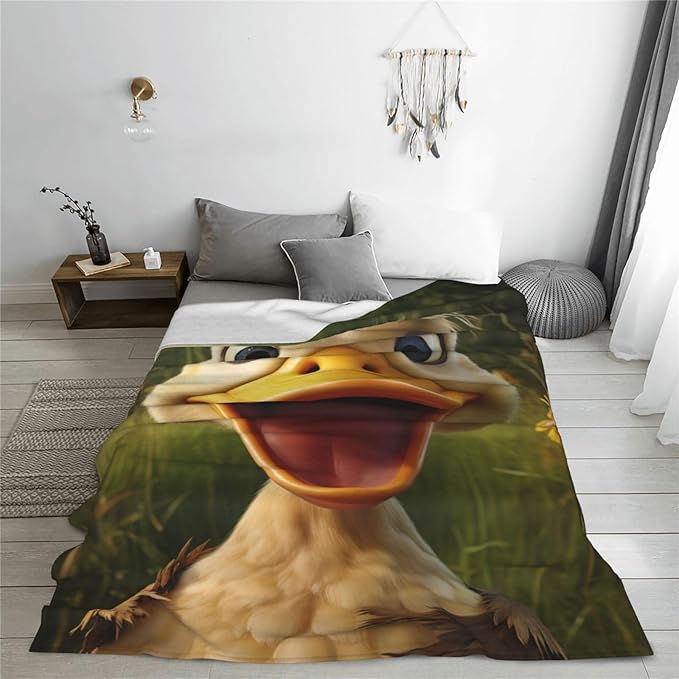 Funny Duck Throw Blanket Super Soft Warm Animal Ducks Birthday Valentines Decorative Fleece Blankets for Bedding Car Sofa Couch Home All Season 80"X60"