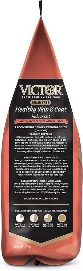 Victor Super Premium Cat Food – Grain Free Healthy Skin & Coat - Dry Cat Food for Indoor Cats – Yukon River Recipe – All Breeds and All Life Stages from Kitten to Adult, 5lb