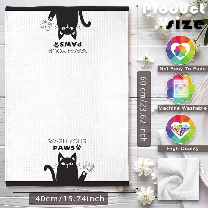 Funny Hand Towels,Cat Kitchen Towels,Cat Bathroom Towels,Decorative Kitchen Towel,Dish Towels For Kitchen Decorative,Cat Hand Towel -Suitable For Use And Decoration In Kitchen, Bathroom And Toilet