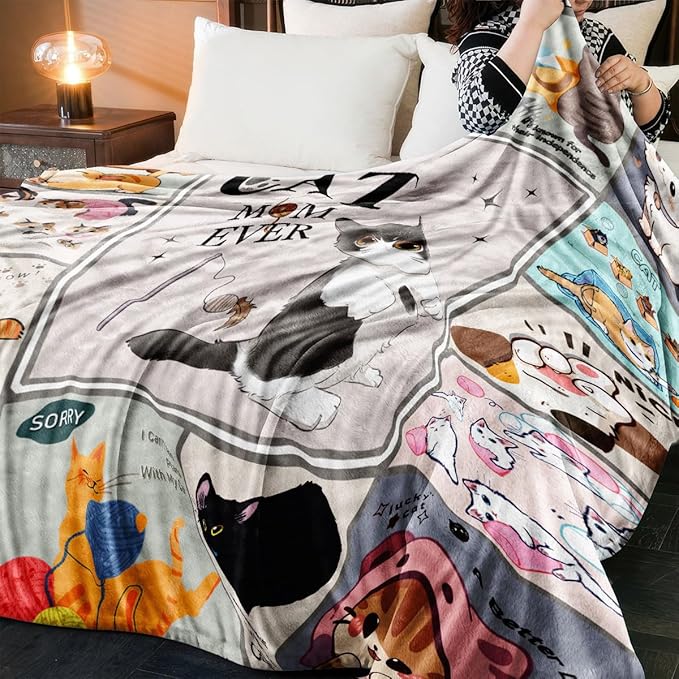 Sviuse Cat Blanket Soft Flannel Fleece Blankets with Cute Cats Pattern, Cozy and Warm Throw for Bed, Sofa, or Gift for Cat Lovers Girls, Women, Kids (Cat 10, 50" X 60")