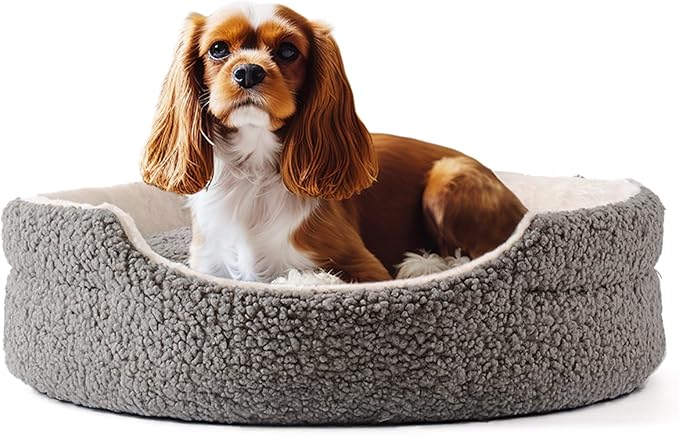 Mewoo Dog Beds for Small Dogs Cat Beds for Indoor Cats, Washable Pet Bed for Kitten and Puppy with Non-Slip Bottom (Grey, 23.0" L X 23.0" W X 7.0" Th)