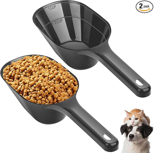2 PACK Dog Food Scoop,1 Cup Capacity Pet Food Scoop With Measuring Lines For Dog, Puppy and Cat (Black)