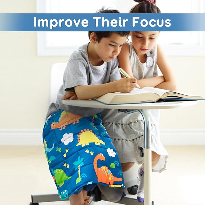 Sivio Weighted Lap Pad 3lbs, Cotton Weighted Blanket Sensory Weighted Lap Blanket Indoor Outdoor, 20 x 30 Inch, Blue Dinosaur