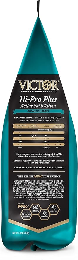 Victor Super Premium Cat Food – Hi-Pro Plus Active Cat and Kitten – Dry Cat Food for Active Cats – All Breeds and All Life Stages from Kitten to Adult, 5lb