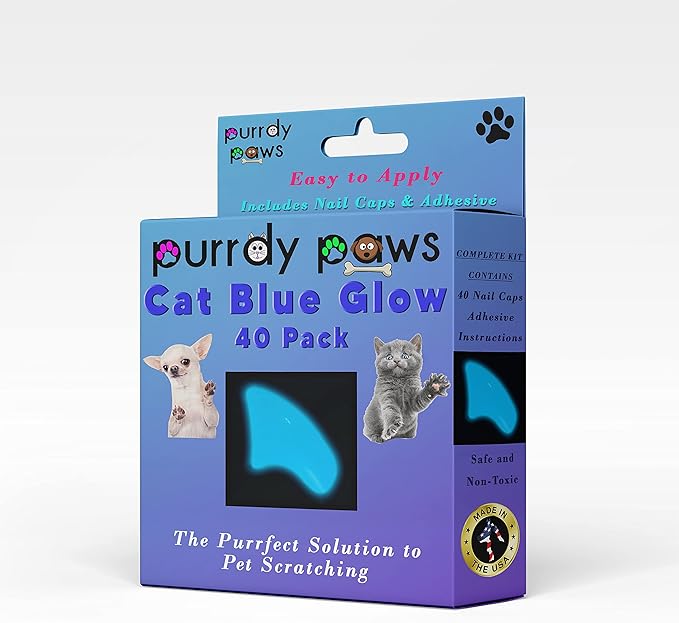 40 Pack Soft Nail Caps for Cat Claws Blue Glow in The Dark Medium