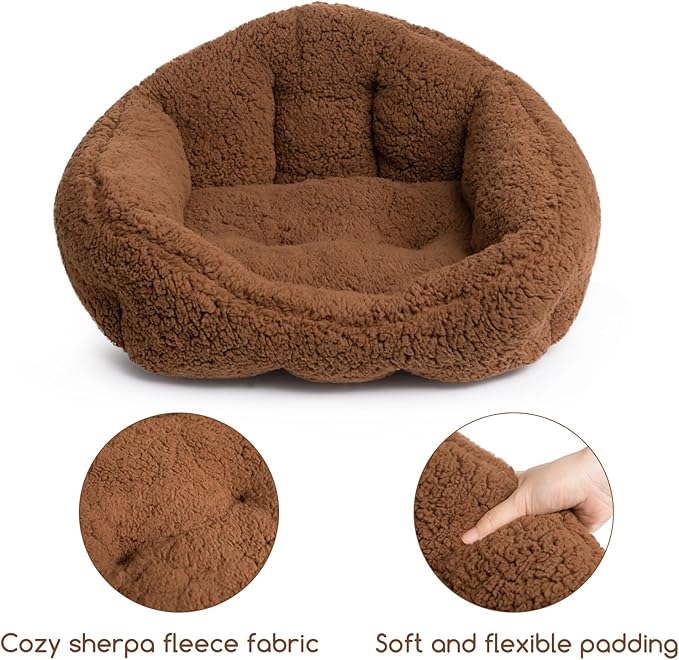 Hollypet Sherpa Fleece Dog Bed, Self-Warming Pet Bed for Small-Sized Dogs Cats Sleeping Bag Cushion, Rectangular Pet Bed, Brown