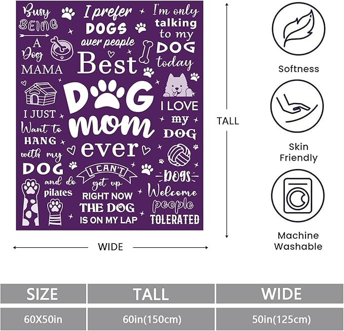 Mosslink Dog Mom Blanket 60"x50", Christmas Birthday Gifts for Dog Moms/Lover, Mothers Day Dog Gifts for Dog Lovers