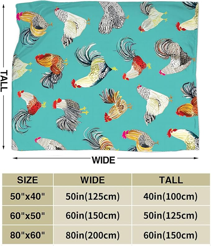 Farmhouse Chicken Blanket Ultra Soft Cozy Farm Rooster Throw Blanket Fleece Fuzzy Plush Bedding Country Chicken Gifts for Women Girls Kids Adults 50"x40"