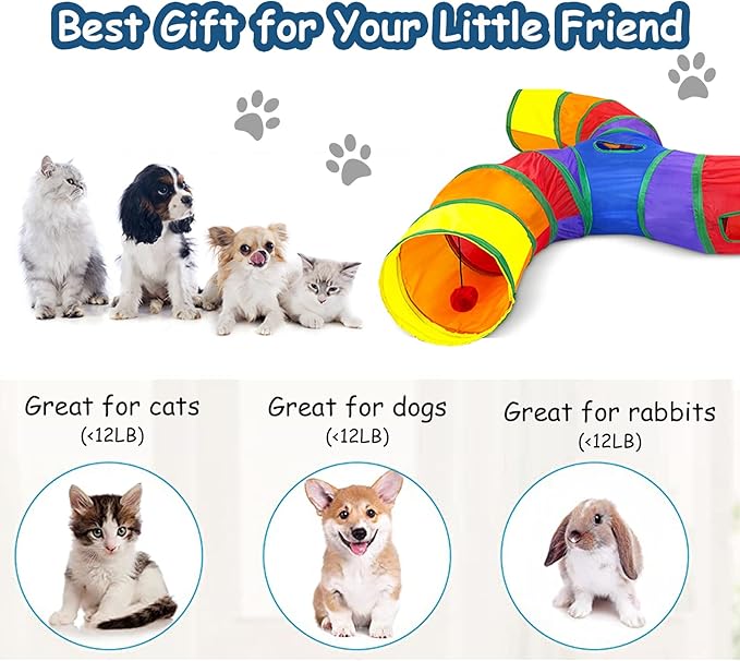 Pet Cat Tunnel Tube Cat Toys 4 Way Collapsible, Cat Tunnels for Indoor Cats，Kitty Tunnel Bored Cat Pet Toys Peek Hole Toy Ball Cat, Puppy, Kitty, Kitten, Rabbit