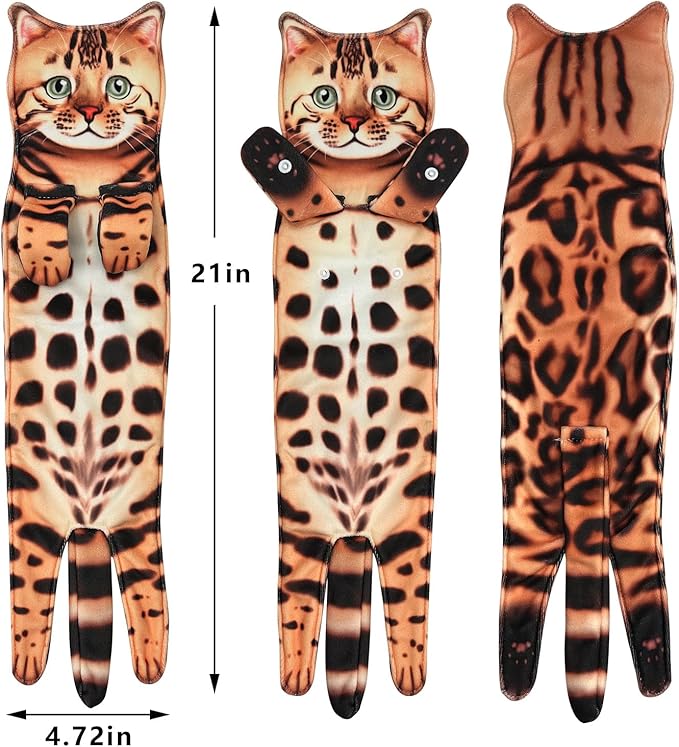PAT JUUMG Funny Cat Hand Towels for Bathroom Kitchen Decor Towel,Cute Decorative Hanging Face Towels,Super Absorbent Soft, Housewarming Gift,Cat Lovers Gifts for Women (Leopard)