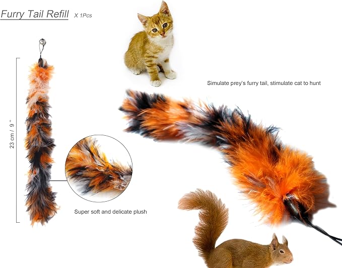 Cat Toys Wand Retractable Interactive Feather Teaser Cat Toy with Bell, 5pcs Refills