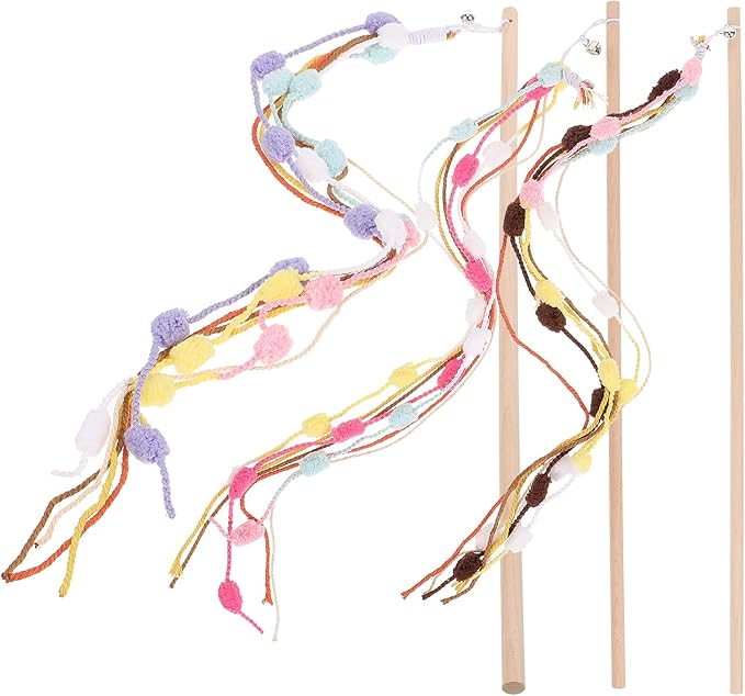 LOGOFUN Cat Teaser Toys Interactive Cats Teaser Feather Wand Rainbow Ribbon Pet Accessories for Cat Kitten Having Fun Exerciser Playing