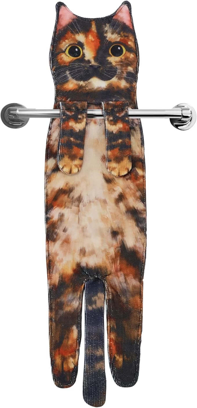 Cat Funny Hand Towels for Bathroom Kitchen- Cute Decorative Kitten Decor Hanging Face Towels- Unique Housewarming Valentines Mothers Birthday Gifts for Women Mom Cat Lovers