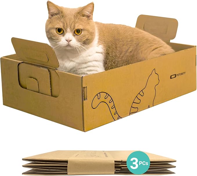 3-Pack Disposable Litter Boxes for Cats, Recycled Cardboard Cat Litter Box, Waterproof, Leakproof, Foldable, Portable for Travel(17.2'' x 12.2'' x 5.3'')