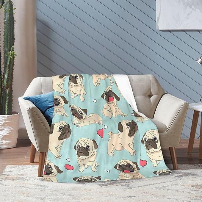 Funny Pug Blanket - Cute Throw for Dog Decor, Cozy Print Flannel Fleece, Soft Plush Fuzzy Warm Lightweight Bedding, Gifts for Women Men Girls Kids 50"X40"