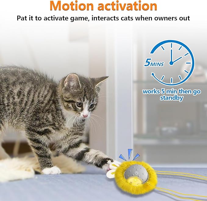 Interactive Cat Toys Ball Paw Activated, Super Power Cat Exercise Toys for Indoor Cats (Grey)