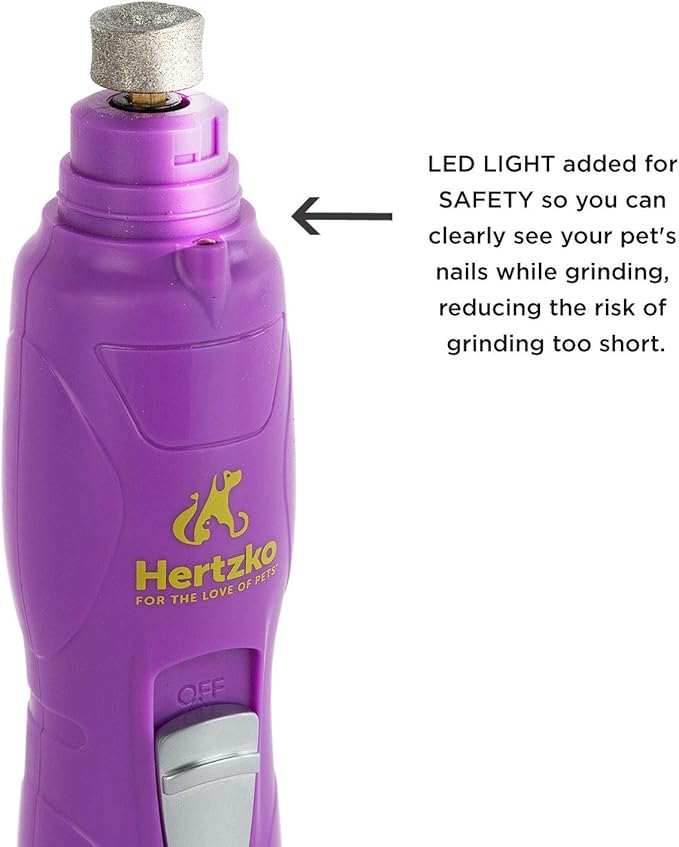 Hertzko Pet Nail Grooming Kit for Dogs and Cats - Electric Dog Nail Grinder with LED Upgrade - Pet Trimmers and Clippers - Cordless and Portable Trimmer and Clipper, 2 Grinder Bits, USB Wire