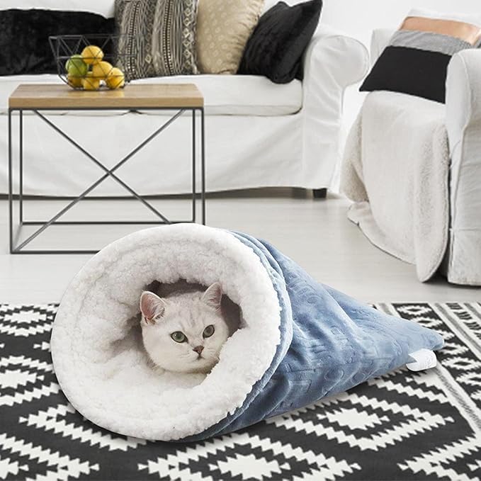 Cat Sleeping Bag for Indoor Cats,Sleeping Bag for Cats,Cozy Cat Winter Sleeping Bag,Warm Cat Sleeping Bag,Soft Fluffy Washable Cat Bed Cave,Cat Blankets for Indoor Cats (A)
