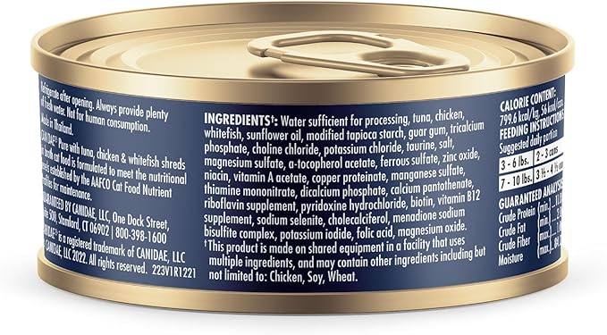 Canidae Pure Adore Premium Wet Cat Food, Tuna, Chicken & Whitefish in Broth, 2.46 oz. (Pack of 24), Grain Free