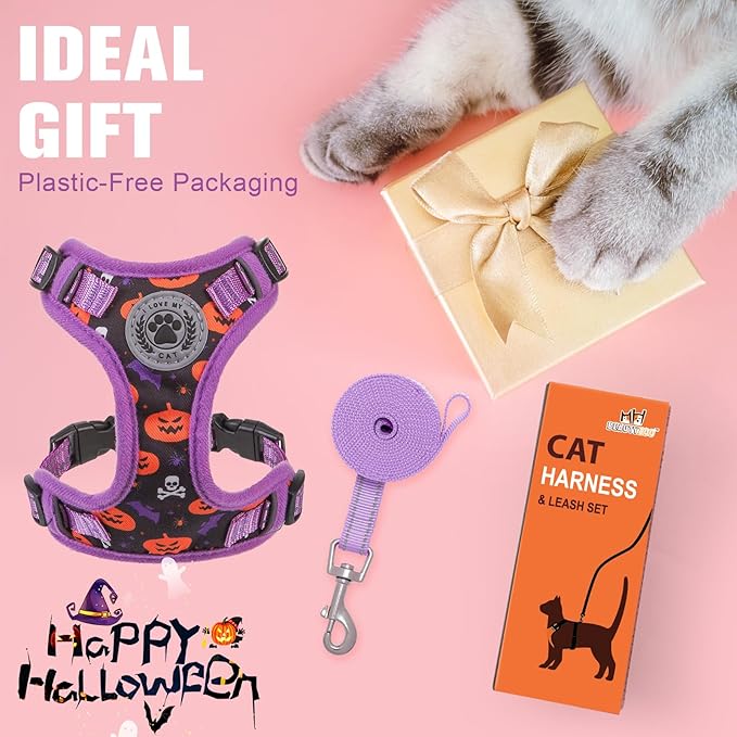 BEAUTYZOO Cat Harness and Leash Set for Walking Escape Proof, Neck Release Adjustable Harness for Kitten Puppy Small Medium Large Cats, Soft Cute Easy Control Small Cat Harness for Cats Boy and Girls