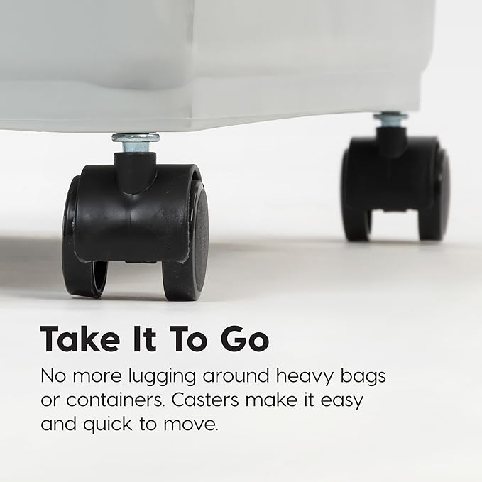 IRIS USA Dog Food Storage Container with Wheels, Airtight Lid, 2-Cup Scoop, Up to 30 Pounds Pet Food Storage, Built in Scoop Storage in Lid, Versatile Pet Food Bin, Portable, BPA Free, Gray/Dark Gray