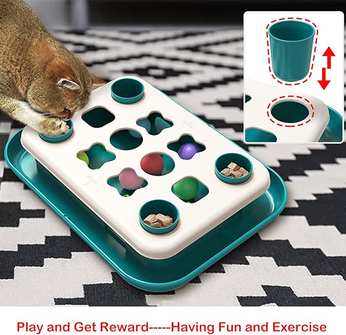 AUTENS Cat Toy Puzzle Track Balls Feeder for Interactive Indoor Cat Chase to Exercise, Fun Treat Digger Hunting Box (Green)