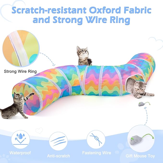 Glittme Cat Tunnel, Cat Tunnels for Indoor Cats, S-Shape Peekaboo Cat Cave with Cat Toys, Foldable Cat Tubes and Tunnels for Cats, Rabbit, Puppy, Guinea Pig