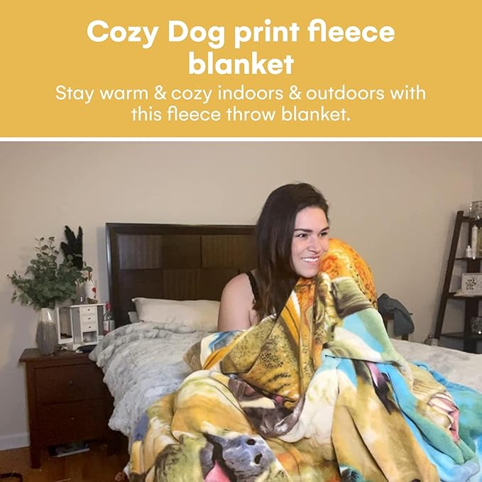 Dawhud Direct Cartoon Selfie Dog Fleece Blanket for Bed 75" x 90" Queen Size Puppy Fleece Throw Blanket for Women, Men and Kids, Super Soft Plush Dog Blanket Throw for Winter