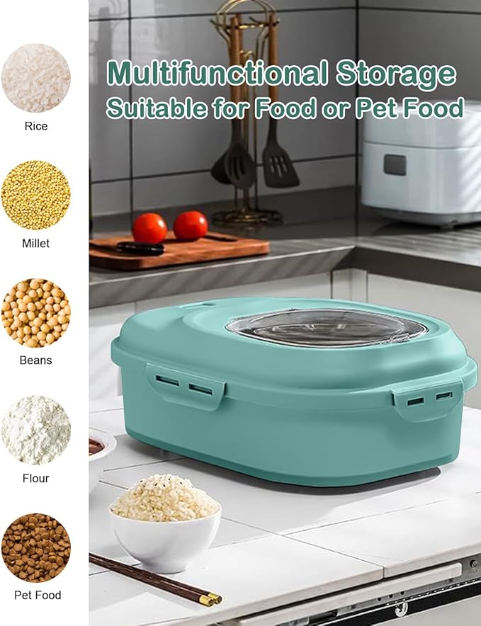 20-50 Lbs Food Storage Containers,Collapsible Rice Container with Wheel Airtight Locking Lid,Flour Storage Container with Small Food Container and Scoop,Suitable for Food,Rice,Pet Food,Flour