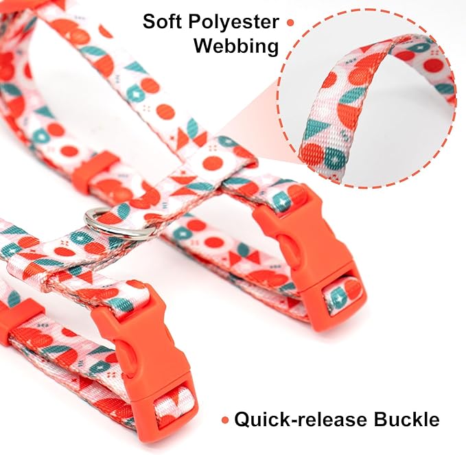 azuza Cat Harness and Leash Set for Safe Walking and Travel, Escape Proof Cat Harness, Lightweight Soft and Comfortable, Adjustable Kitten Harness for Small Medium Large Cats, Red Geometry