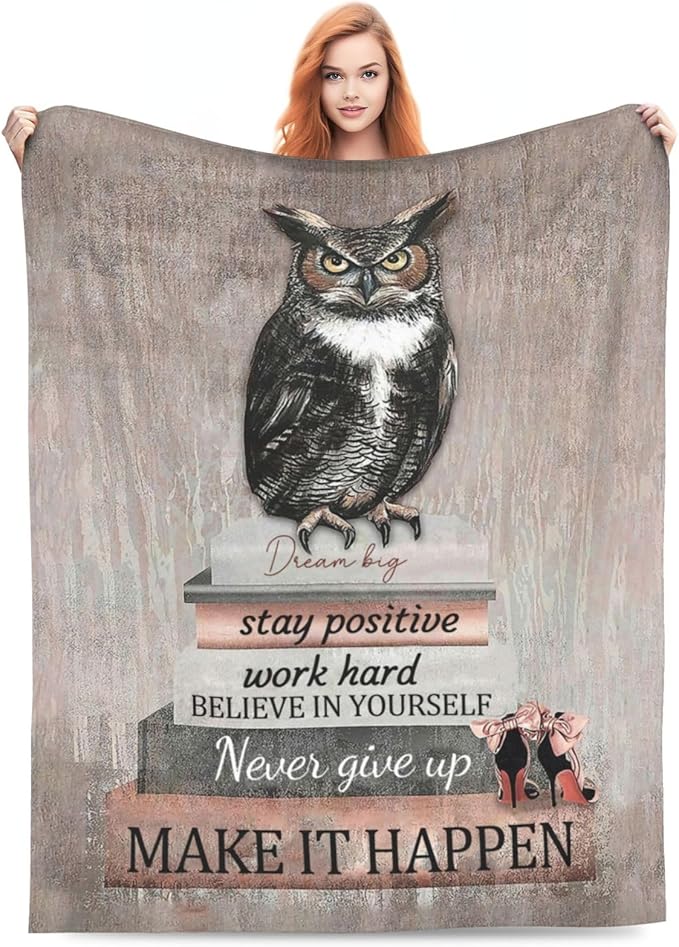 Owl Reading Blanket Inspirational Book Decor Throw Blanket Super Warm Soft Plush Lightweight Fleece Flannel Blanket Gifts for Readers Study Girls Boys Women Adults for Winter Couch Bedding 60"X80"