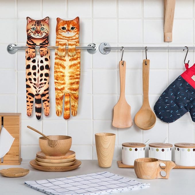 PAT JUUMG Funny Cat Hand Towels for Bathroom Kitchen Decor Towel,Cute Decorative Hanging Face Towels,Super Absorbent Soft, Housewarming Gift,Cat Lovers Gifts for Women (Leopard)