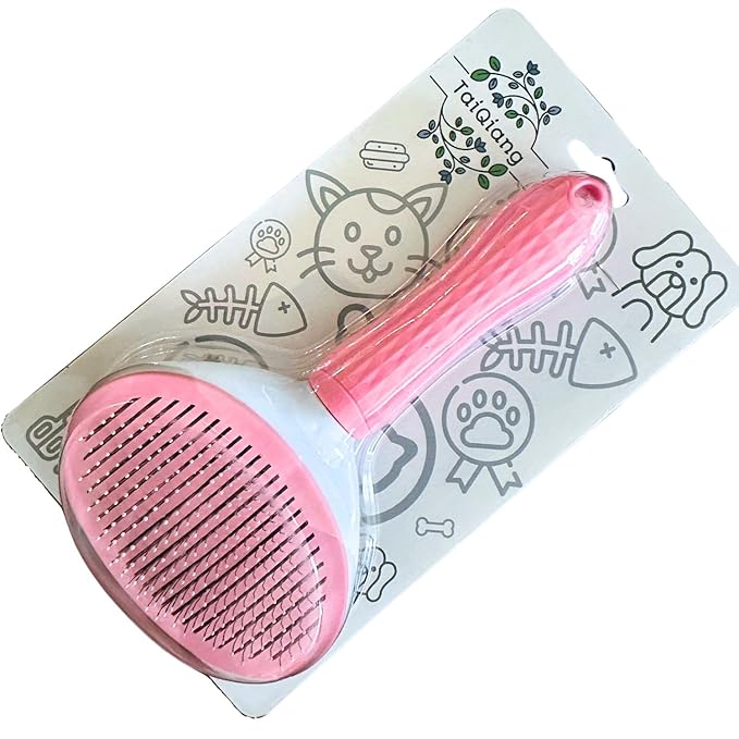 Self-Cleaning Brush for Dogs and Cats, Grooming Brushes for Long Short Haired Dogs Cats, Comb Sensitive Skin, Pets Deshedding Brush, Pink and White - [TaiQiang]