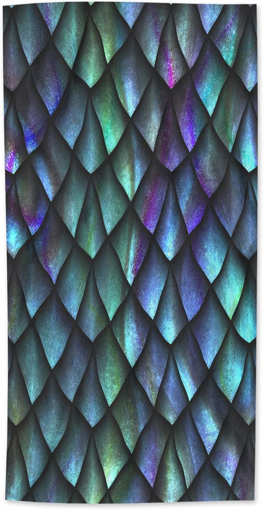 AOYEGO Green Blue Mermaid Scales Kitchen Towel Fish Sequin Blue Hand Towel Soft Absorbent Microfiber Towels for Hair Spa Hotel 15x30 Inch