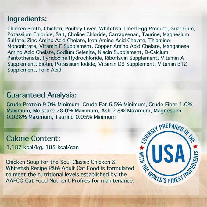 Chicken Soup for The Soul Classic Wet Adult Cat Food, Chicken & Whitefish Pate, 5.5 Ounce Can (Pack of 24) | Soy Free, Corn Free, Wheat Free, Canned Cat Food Made with Real Ingredients