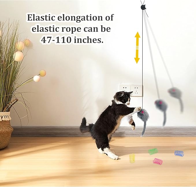 Andiker 5Pcs Interactive Cat Toys for Indoor Cats, Triangular Hook Door Frame Cat Toy with The Adjustable Elastic Rope Cat Mouse Toy and 4pcs Cats Springs Self-Playing Cat Catching Toys (Sucker)