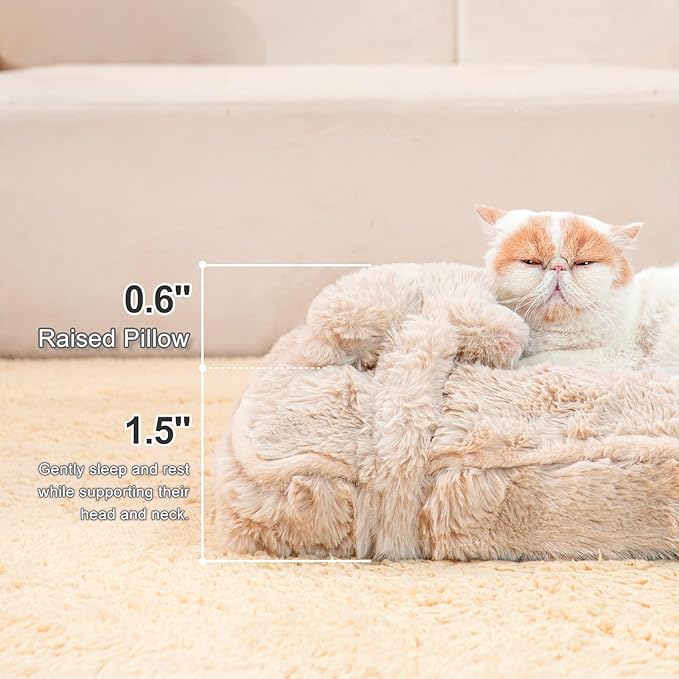 Jiupety Cat Beds for Indoor Cats Calming Pet Beds, Mattress with Pillow for Crate, Anti-Slip Comfy Pet Sleeping Mat. for Cat and Puppies Up to 10 Lbs, S(12"*18"*1.5"), Coffee.