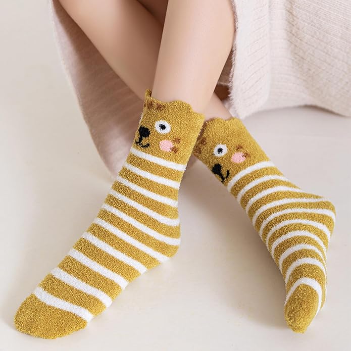 Benefeet Sox Cute Animal Fuzzy Socks for Women Girls Funny 3D Animal Cozy Socks Fluffy Slipper Socks Plush Comfy Soft Socks