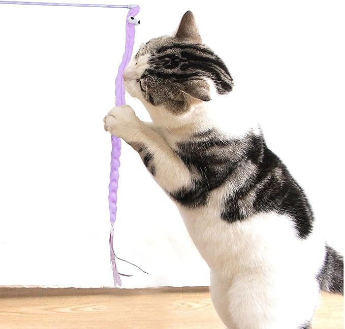 Cat Wand Toys, 3 PCS Cute Plush Snake Kitten Wands Soft Cat Teaser Wands Interactive Cat Toys for All Breed Sizes