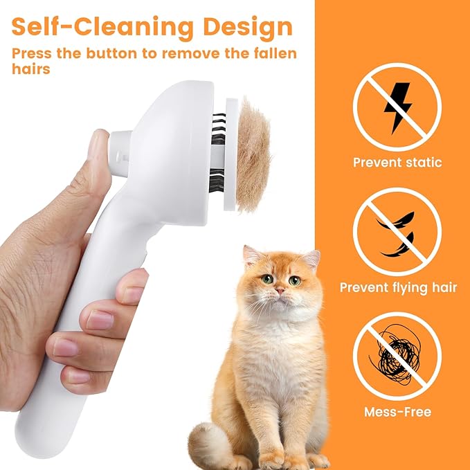 3 in 1 Cat Steam Brush, Pet Spray Hair Removal Comb for Shedding & Grooming, Water Brush for Cats Dogs Small Animals Long Short Haired with One-Click Release Button(White)