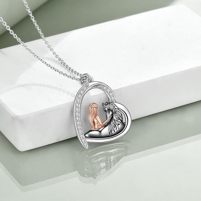 Black Horse Necklace Gifts for Women Sterling Silver Love Heart Horse Pendant Necklace Jewelry for Horse Lovers