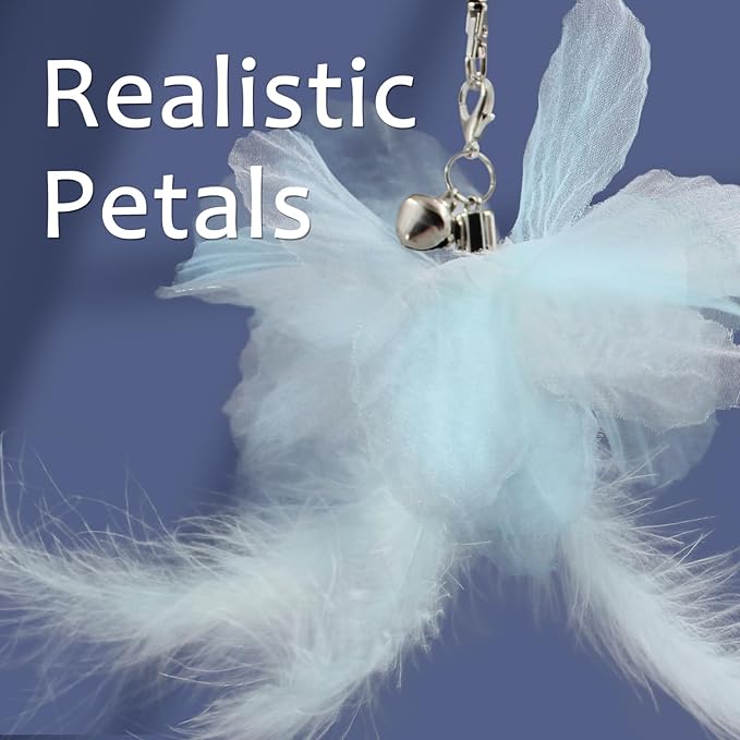 SONGWAY Cat Wand Toys for Indoor Cats - Cat Feather Toys with Retractable Cat Stick and 6 PCS Fairy Cat Teaser Toy Refills, Butterfly Tassel Plush Cat Toys Interactive, Blue